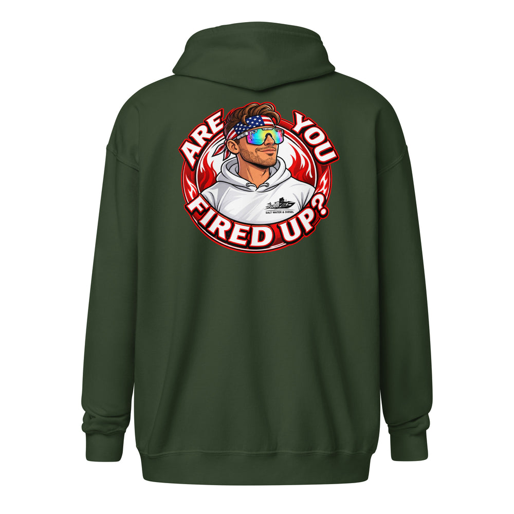 Are You Fired Up graphic zip hoodie by Saltwater & Diesel