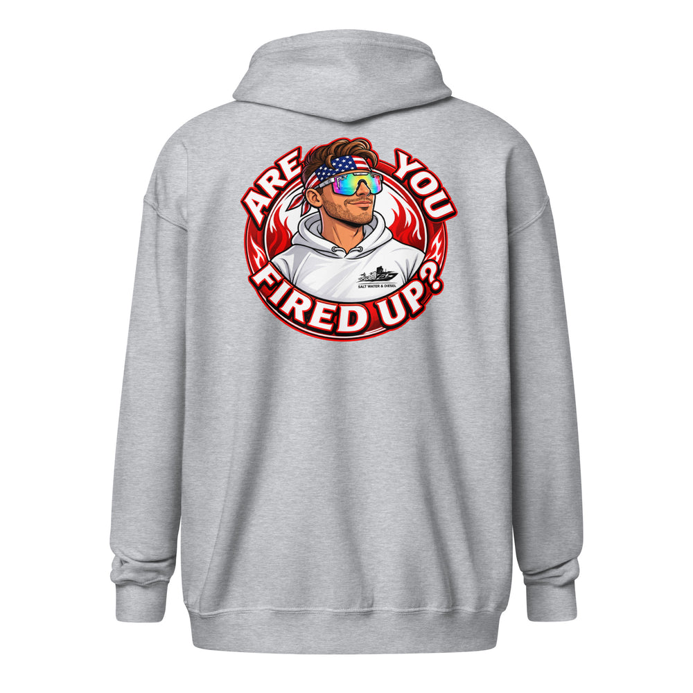 Are You Fired Up graphic zip hoodie by Saltwater & Diesel