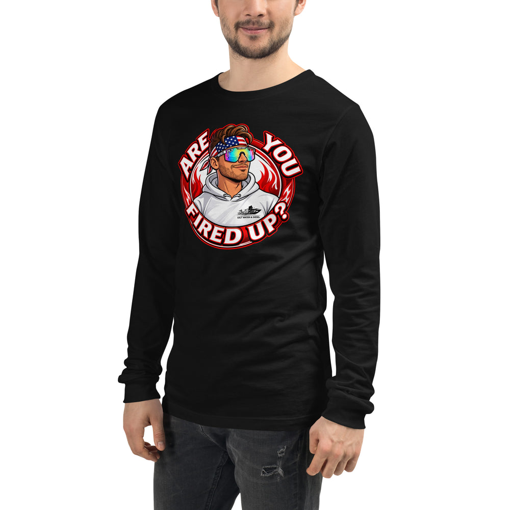 Are You Fired Up graphic long sleeve t-shirt by Saltwater & Diesel