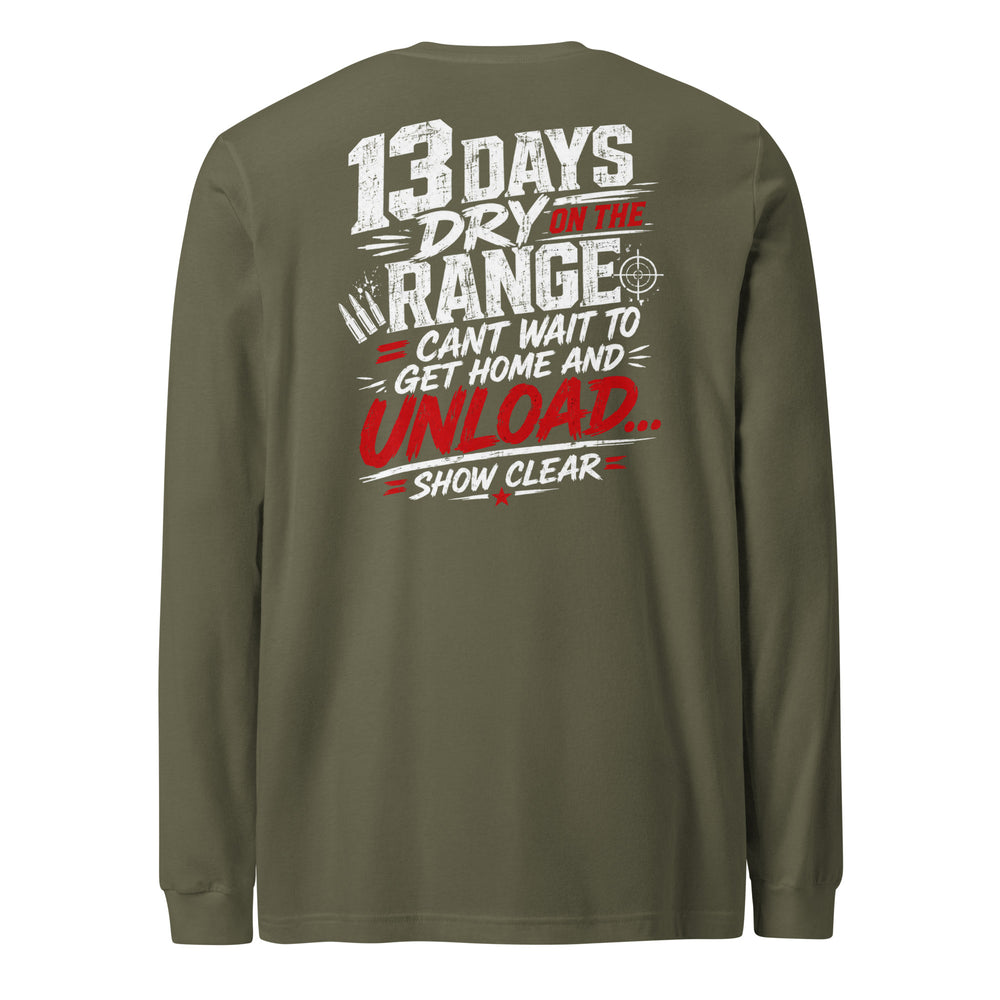 13 Days On The Range graphic long sleeve t-shirt by Saltwater & Diesel